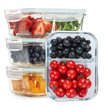 Glass Meal Prep Containers with Airtight Lids – Portion Control, Durable & Microwave Safe