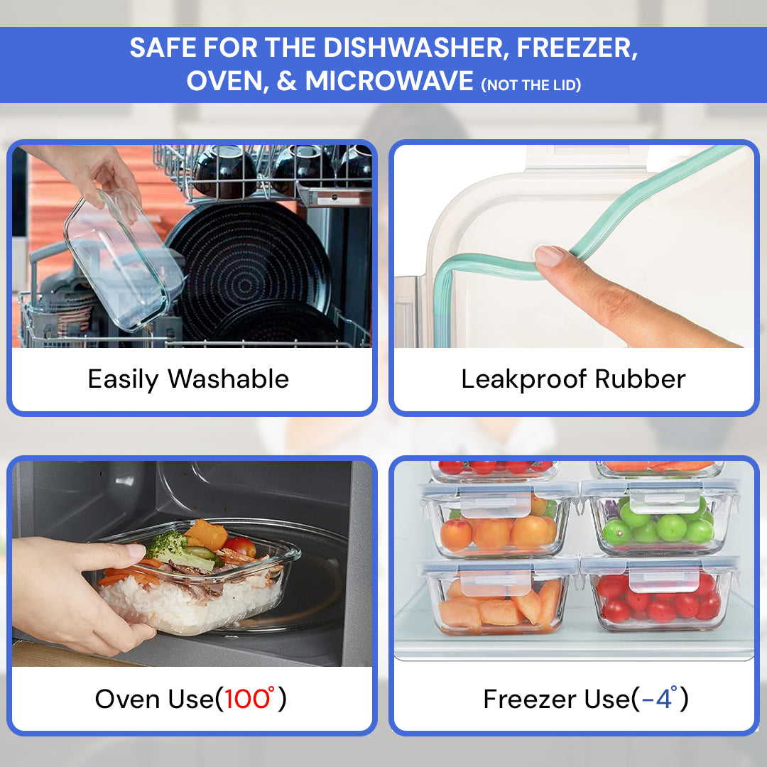 glass meal prep & food storage containers – airtight, microwave, oven, freezer & dishwasher safe