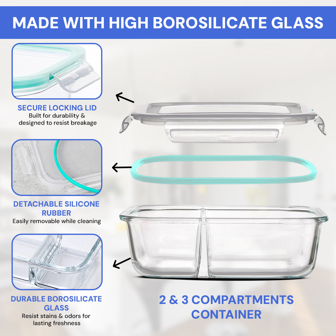 glass meal prep containers with airtight lids – portion control, durable & microwave safe